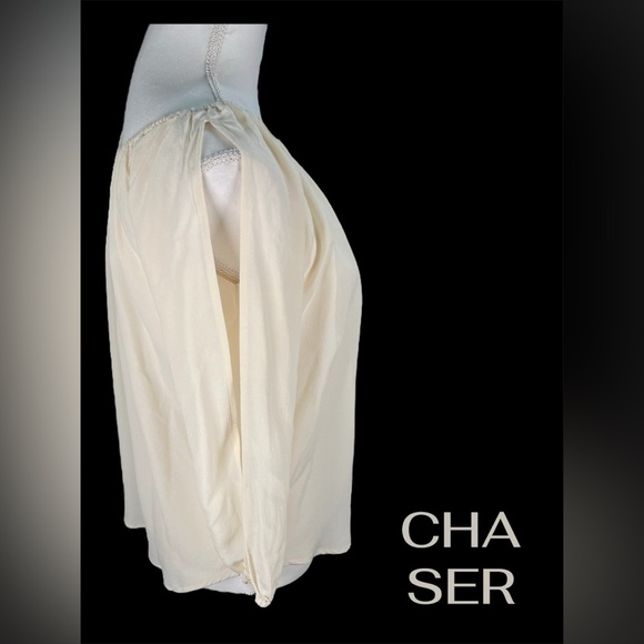 Chaser | 100% Silk Cream On/Off Shoulder Cut Out Sleeve Blouse - Picture 2 of 9
